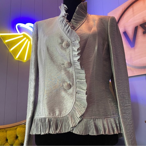 Vintage Kasper Gold Label Ruffled Metallic Jacket - Picture 5 of 9
